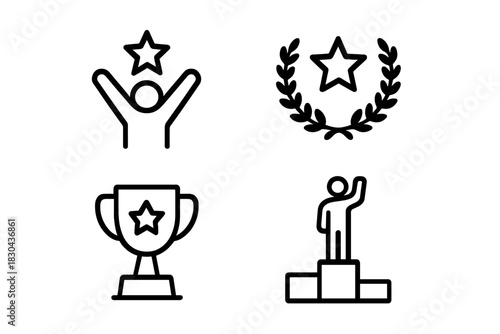 Minimalist line icons representing success achievement winning awards and competition concepts