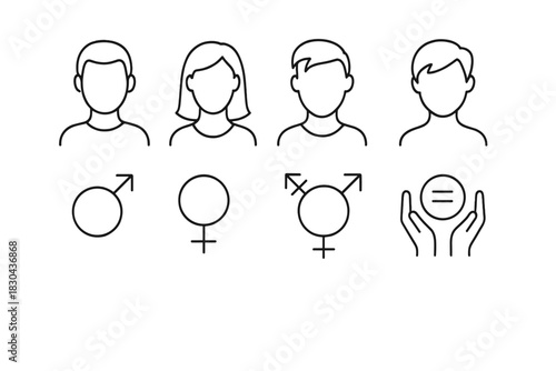 Gender identity symbols and user avatar icons representing diversity and equality concepts