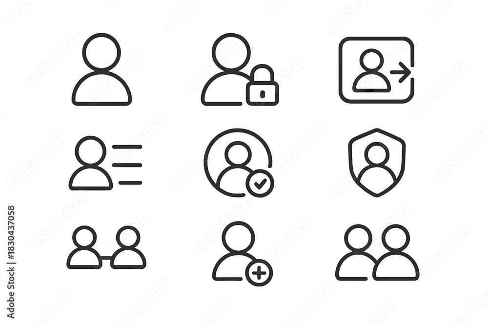 Obraz premium Outline icons for user profile, account management, security, and group settings