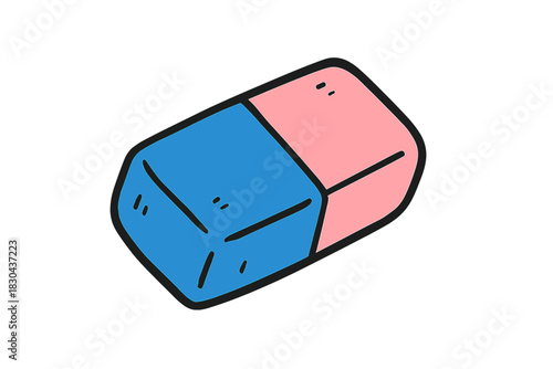 Vibrant pink and blue rubber eraser school supply object isolated on a white background