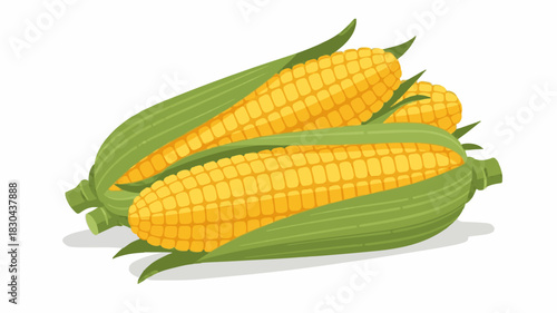 Yellow Corn Vector Icon Set – Natural Fresh Corn Cobs with Green Leaves, Minimal Flat Design, Smooth Shading, Ideal for Food Labels, Market Graphics, and Creative Projects