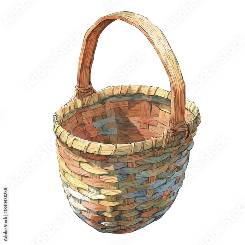 Heather Basket in detailed isometric watercolor art, isolated on a pure white backdrop.