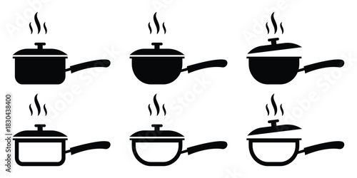 Cooking Pots and Pans Silhouette Icons — Vector Set for Kitchen and Culinary Design