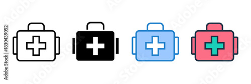 Set of first aid kit icons with transparent background, depicting emergency health and medical supplies, user interface elements, and essential safety items, vector illustration
