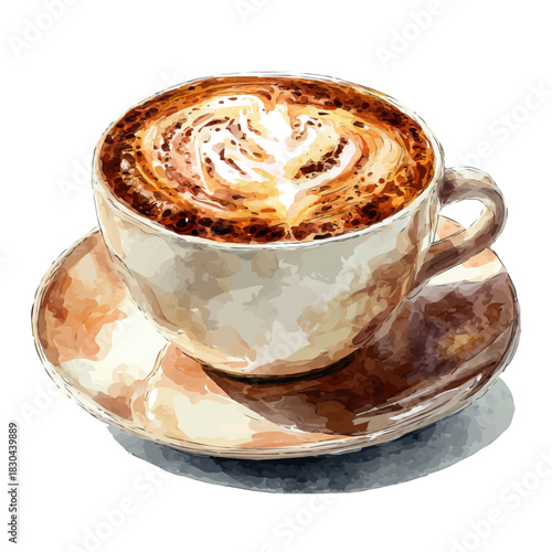 Watercolor isometric vector-style illustration of Cappuccino, isolated on white background.