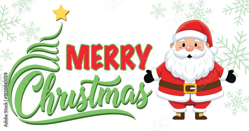 Celebrate a joyous Merry Christmas with Santa Claus in a festive holiday scene filled with winter snowflakes and bright colors for cards and decorations
