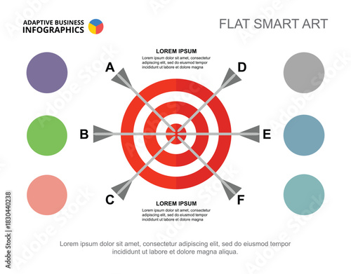 Six arrows in target process chart template for presentation