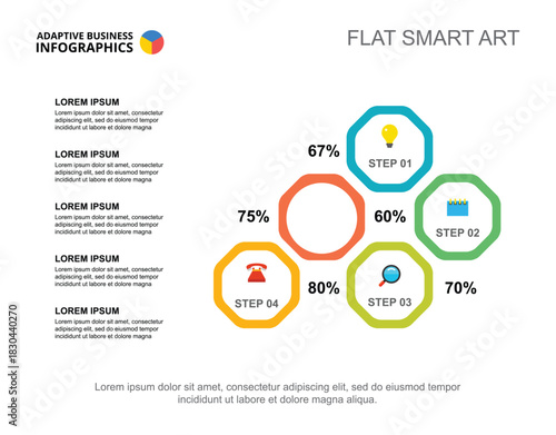Five points list process chart template for presentation