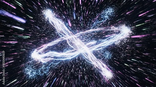 Abstract Cosmic Dance: An otherworldly scene unfolds as ethereal energy weaves intricate patterns across a canvas of the cosmos, hinting at the vast mysteries of space. 