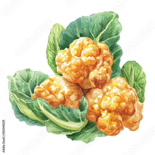 Watercolor isometric artwork featuring Cauliflower Wings, presented on white background.