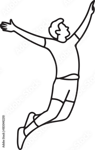 Person jumping high with arms outstretched in a joyful celebration, depicted as a clean vector outline