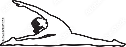 vector illustration of a flexible person performing a dynamic straddle split on the floor