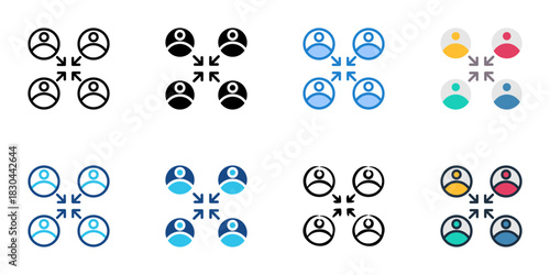 Cross functional team icon set multiple style vector collection 
