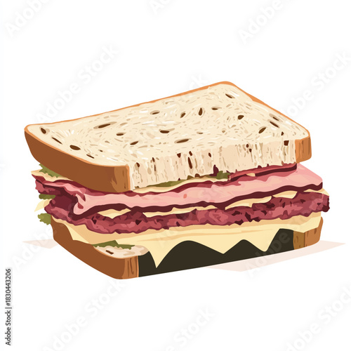 Delicious Sandwich with Meat Cheese and Lettuce on a Plate.