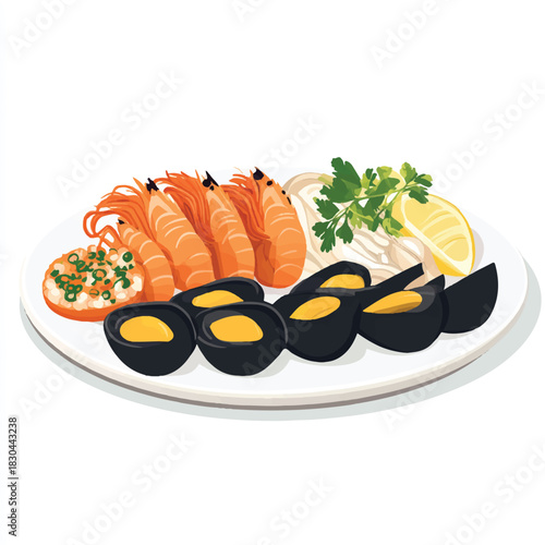 Delicious seafood platter with shrimp and eggs a culinary delight