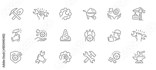 Construction line icons set. Work, labor concept. Vector symbols or signs for website and mobile app design