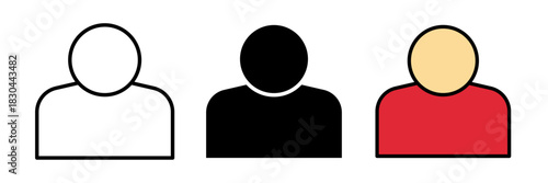 Avatar icon featuring a simple user silhouette with a round head and shoulders. Flat vector illustration, created in outline, filled, and color style.