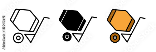 Cement mixer icon featuring a rotating drum mounted on a frame with wheels. Flat vector illustration, created in outline, filled, and color style.