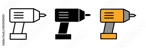 Drill icon featuring a handheld power drill with a simple body, handle, and drill bit.