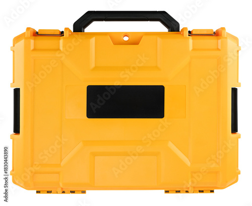 Yellow plastic tool Box isolated on a transparent background. PNG.