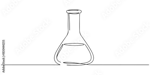 Continuous single line drawing of erlenmeyer flask, symbolizing science and exploration, line art style vector illustration.