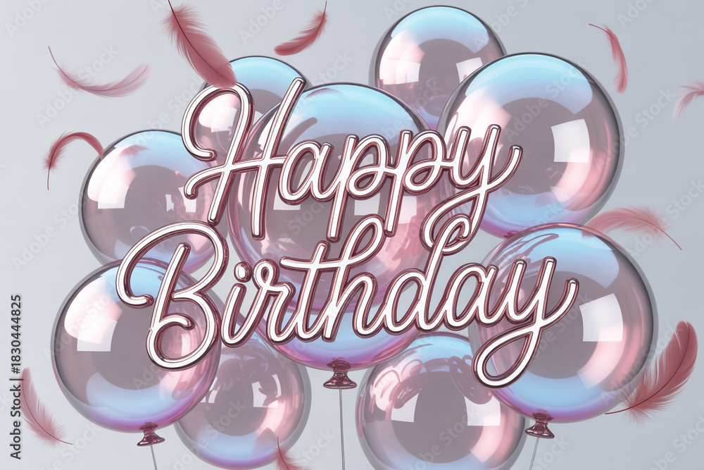 Naklejka premium Wish someone a special day with elegant balloons and feathers shimmering with joy, perfect for birthday greetings and celebrations that create happy memories