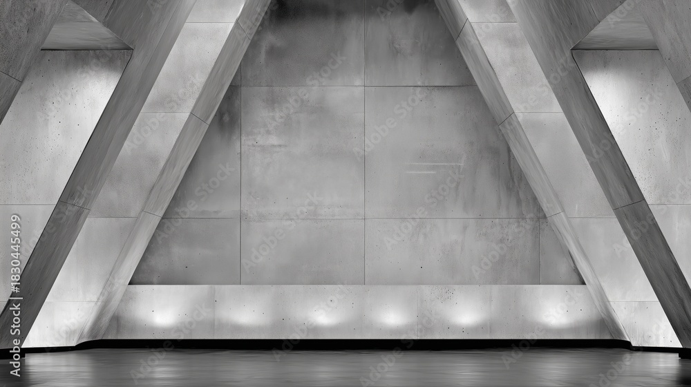 Obraz premium Modern Concrete Interior with Geometric Lines and Lighting