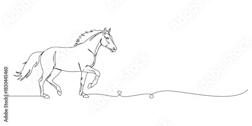 Continuous one line drawing of a horse in stride, representing freedom and grace, line art style vector illustration.