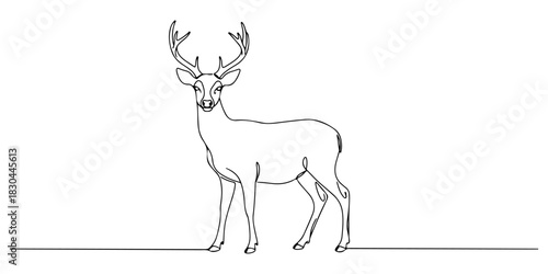 Continuous one line drawing of a horned deer, representing gentleness and naturalness, line art style vector illustration.