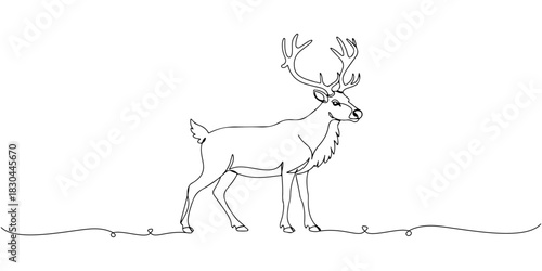 Continuous one line drawing of an elegant antlered reindeer, representing winter and spirit, line art style vector illustration.