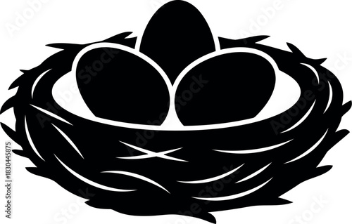 Bird nest with three eggs silhouette