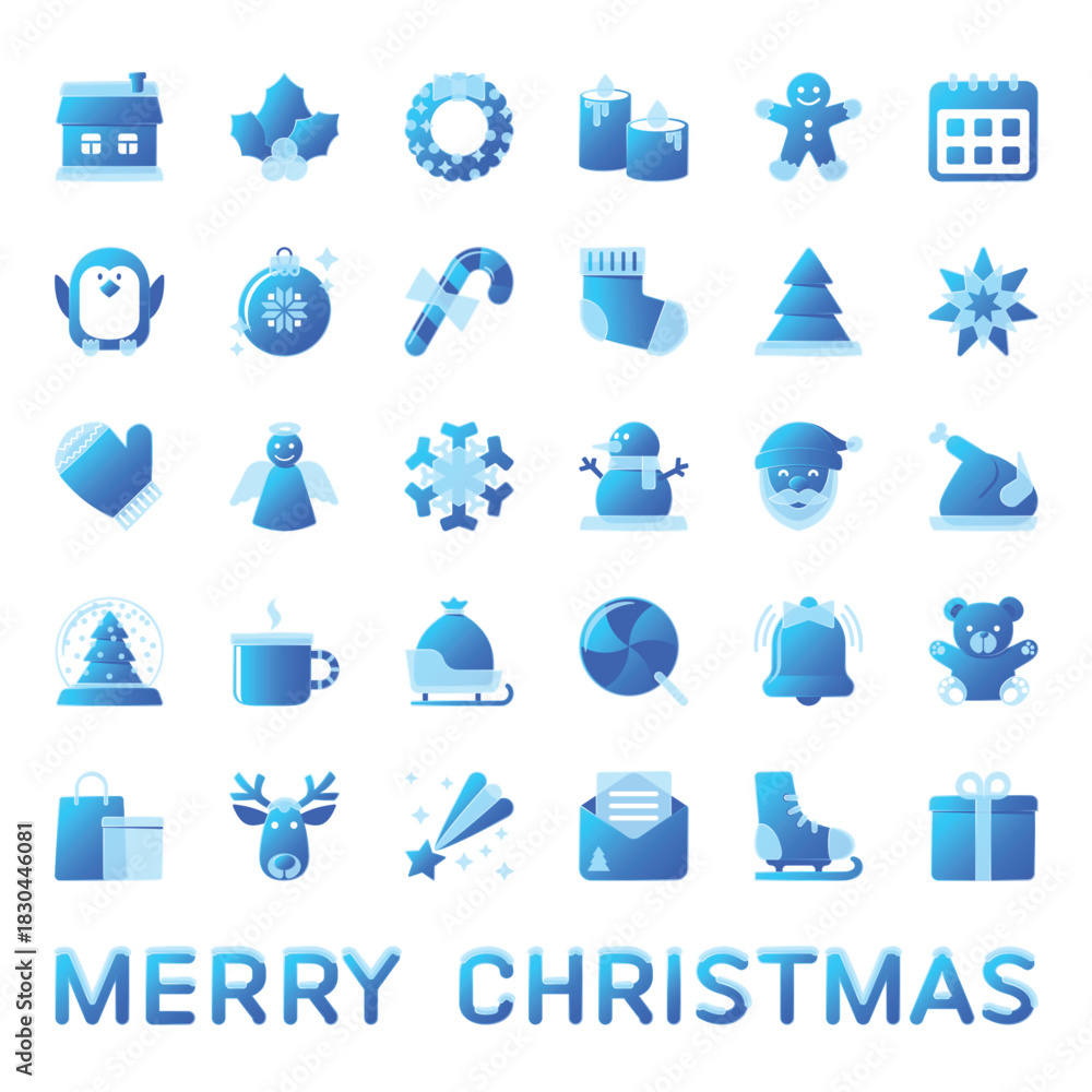 Fototapeta premium 30 Christmas and Happy New Year Glass Icon Set and 