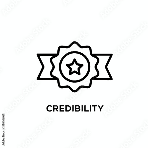 Credibility Badge Icon Star Award on Ribbon - Trust and Recognition Symbol