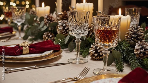 Elegant Christmas Dinner Table 4K Footage Festive Crystalware, Candlelight & Holiday Decor for Special Occasions
