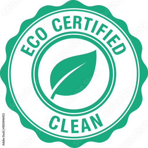 Eco certified clean seal with green leaf