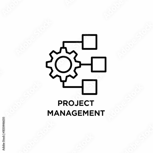 Project Management Gear and Blocks Icon with Strategy Flow and Planning Concepts
