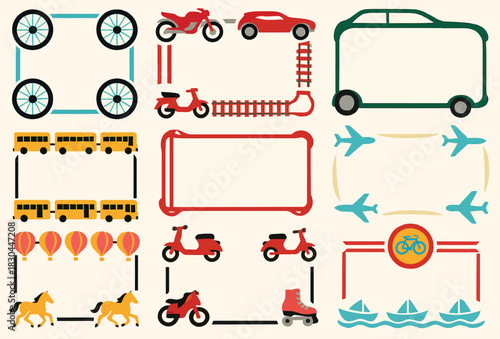 Go For a Ride Day Transportation Frames Featuring Bikes, Cars, and Planes