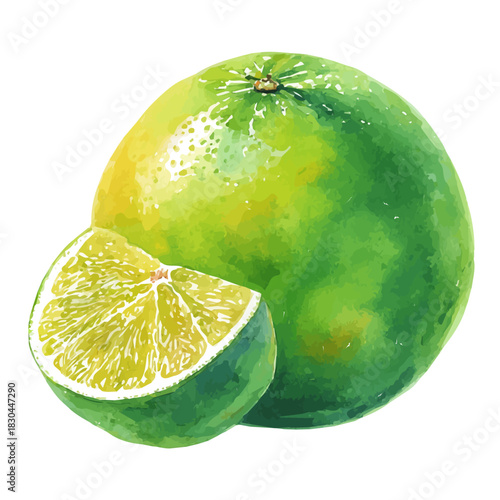 Isometric-style watercolor depiction of Pomelo, set against a white background.