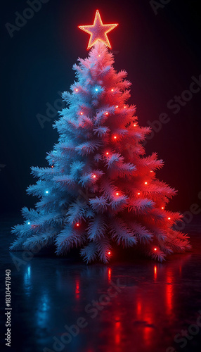 white christmass tree with colorful lights on the dark night