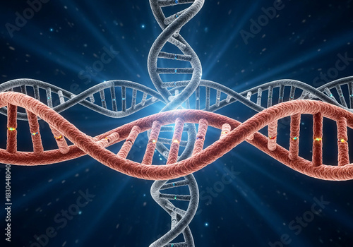 Conceptual Visualization of Wolbachia DNA Interacting with Mosquito Genetic Strand