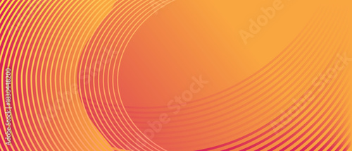 Abstract horizontal background with orange gradient wave lines. Minimalistic back creating dynamic visual effect. Trendy volumetric 3d stripes design on orange background. Features vector backdrop.