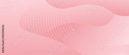 Abstract horizontal background with pink gradient wave and lines. Minimalistic back creating dynamic visual effect. Trendy volumetric 3d stripes design on gradient background. Features vector backdrop