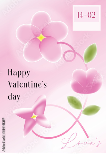 Pastel Purple Flower Valentine’s Day Illustration with Romantic Floral Elements