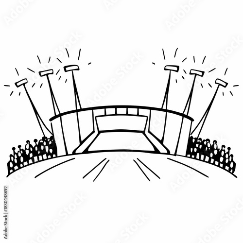Stadium with Floodlights Silhouette Illustration
