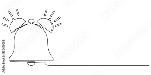 Continuous one line drawing of alarm bell, symbolizing urgency and time, line art style vector illustration.