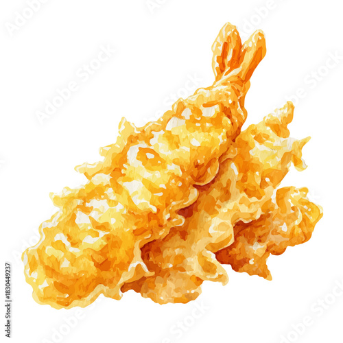 Tempura illustrated in isometric watercolor style, isolated on white.