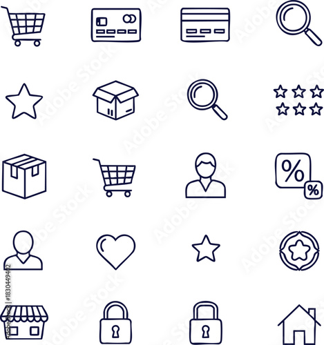 Shop till you drop with these trendy shopping icons, perfect for e-commerce, retail, and marketing projects that need a boost of visual charm