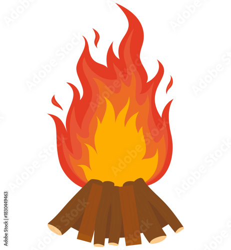焚き火のイラスト、激しく燃える火のイラスト