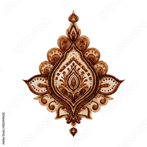 Isometric watercolor rendering of Henna, isolated on a clean white background.