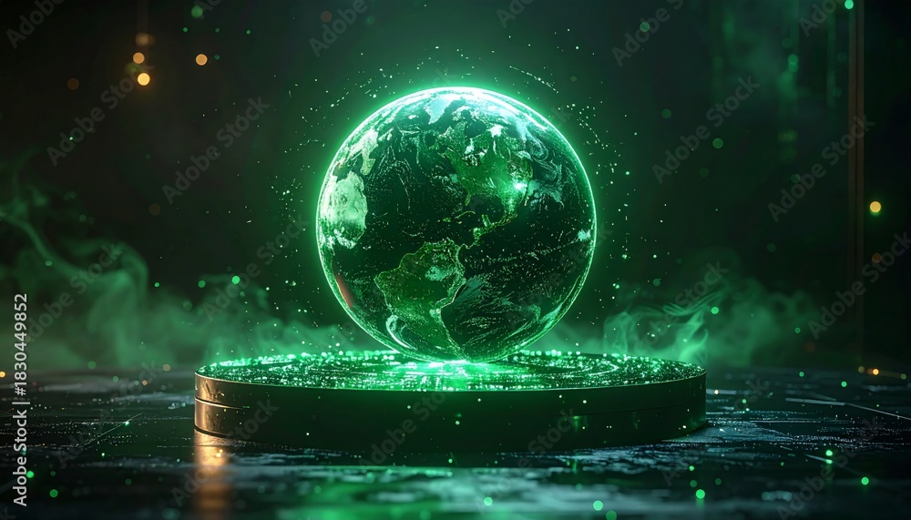 Fototapeta premium Abstract digital background of the global internet network, connecting earth with a light fractal pattern for a technology concept backdrop